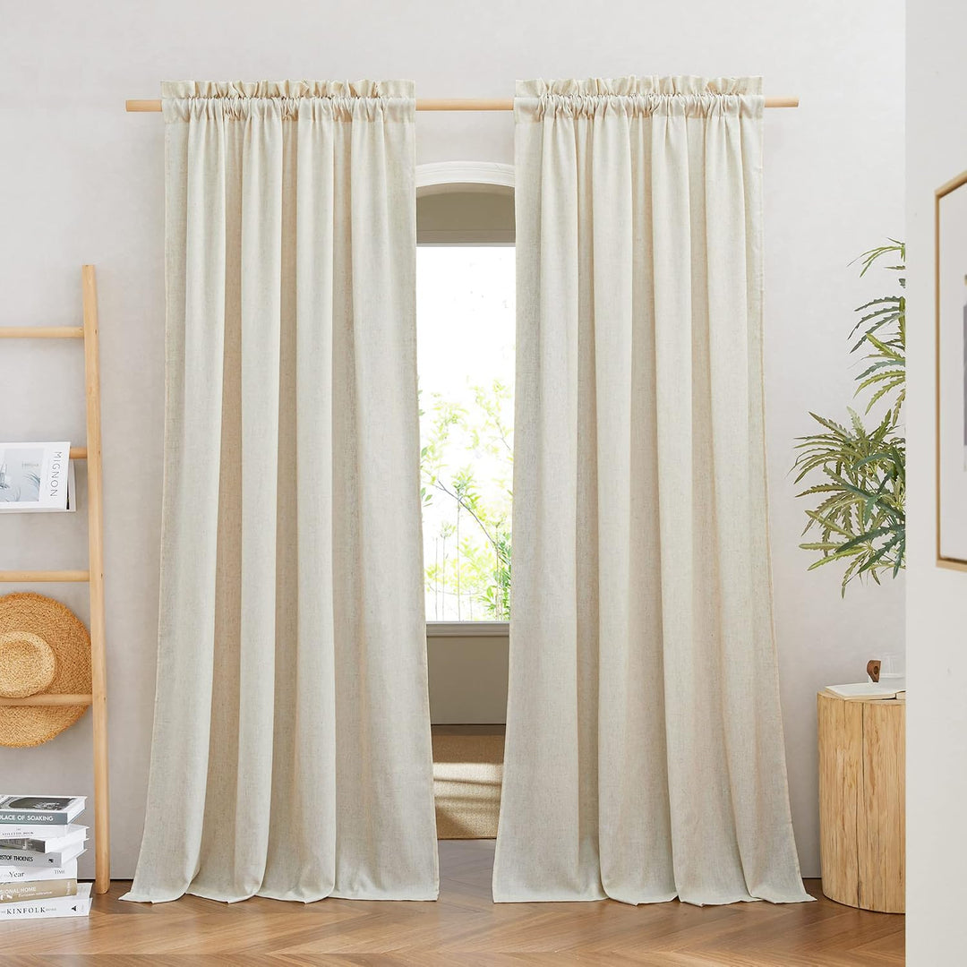 Linen-Blend Semi-Sheer Curtains, Natural, 55 x 90 in, 2 Panels - Just Closeouts Canada Inc.