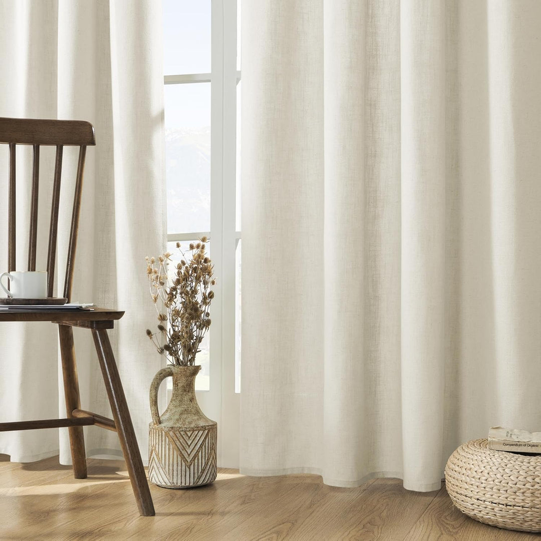 Linen Curtains 2 Panel Set,Light Filtering, Ivory on Linen Curtains 96 Inch Drapes for Living Room, Cream Drapes 96 Inches Long Rod Pocket Back Tab Drapes (96" L x 52" W) - Just Closeouts Canada Inc.X003QYTBET