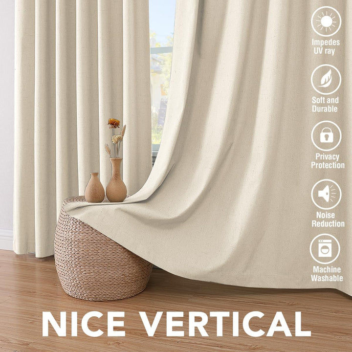 Linen-Look Blackout Curtains, Bleached Sand, 52 x 63 in, 2 Panels - Just Closeouts Canada Inc.
