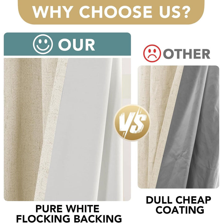 Linen-Look Blackout Curtains, Bleached Sand, 52 x 63 in, 2 Panels - Just Closeouts Canada Inc.