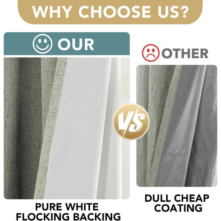 Linen-Look Blackout Curtains, Sage, 52 x 63 in, 2 Panels - Just Closeouts Canada Inc.
