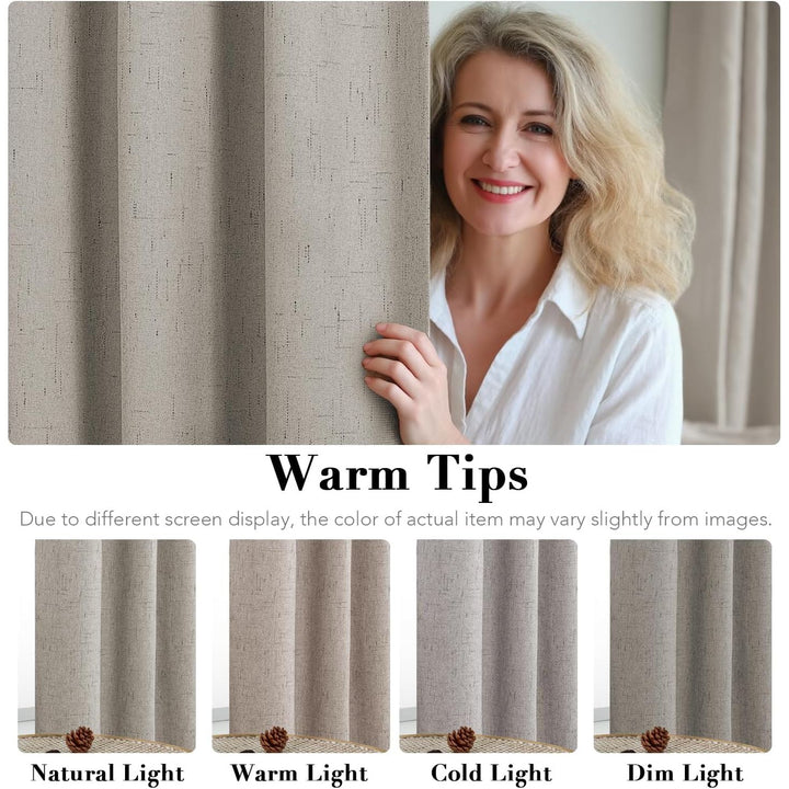 Linen-Look Blackout Curtains, Stone, 52 x 72 in, 2 Panels - Just Closeouts Canada Inc.
