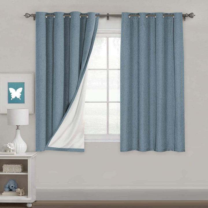 Linen-Look Blackout Curtains, Stone Blue, 52 x 54 in, 2 Panels - Just Closeouts Canada Inc.