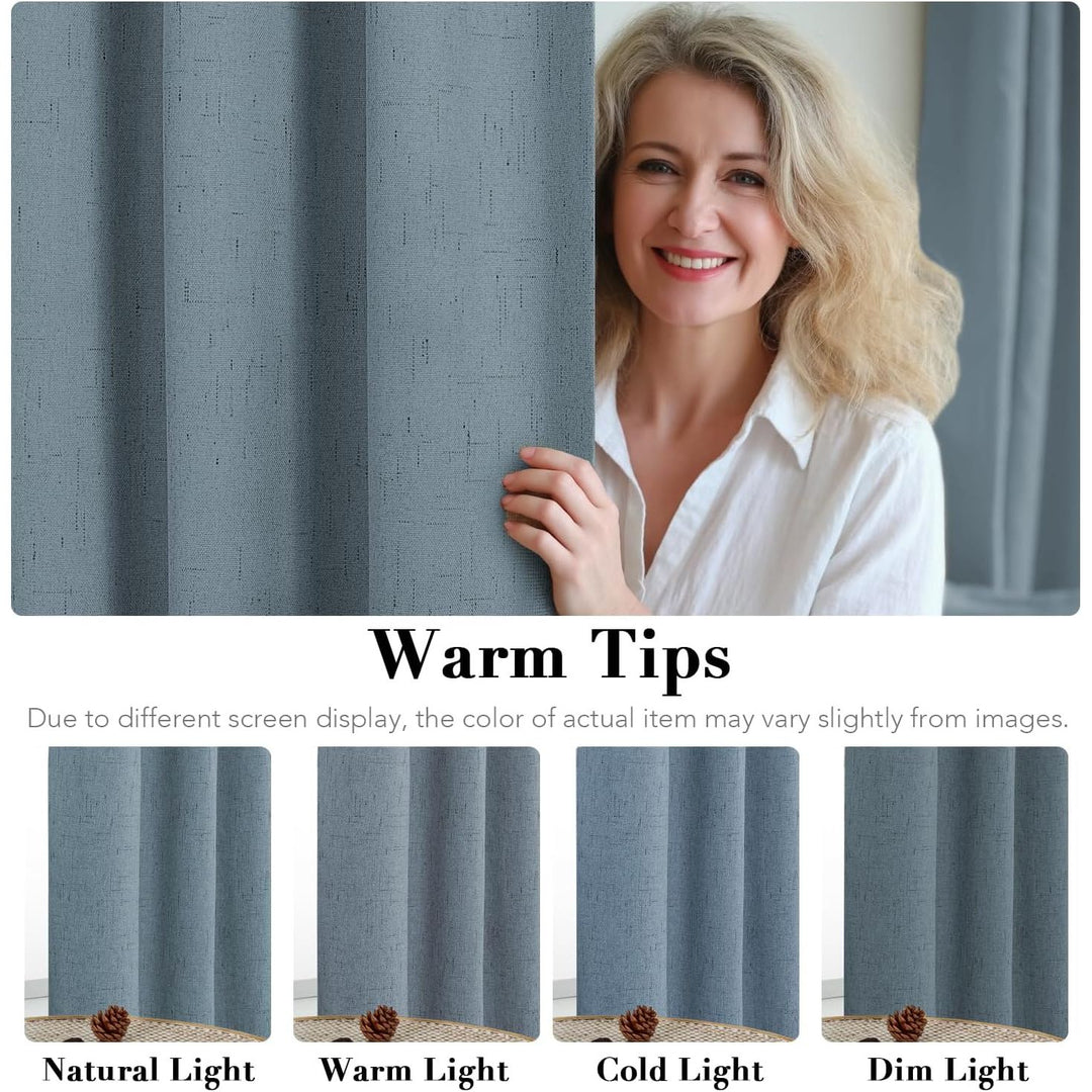 Linen-Look Blackout Curtains, Stone Blue, 52 x 54 in, 2 Panels - Just Closeouts Canada Inc.