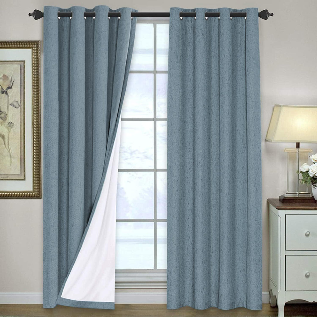 Linen-Look Blackout Curtains, Stone Blue, 52 x 84 in, 2 Panels - Just Closeouts Canada Inc.
