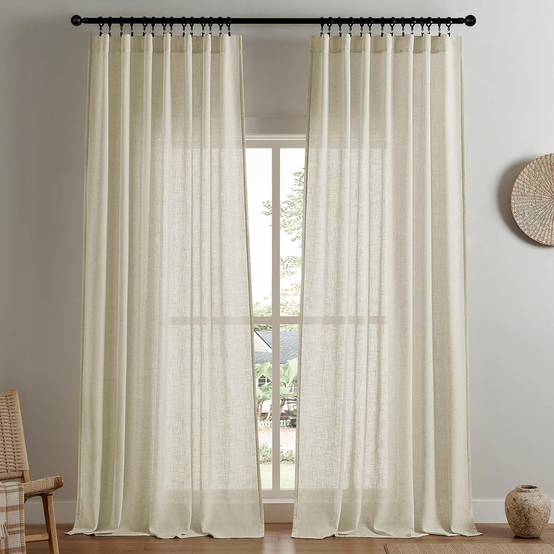 Linen Semi-Sheer Pleated Curtains, 2 Panels, 52 x 108 in - Just Closeouts Canada Inc.X00447B9HJ