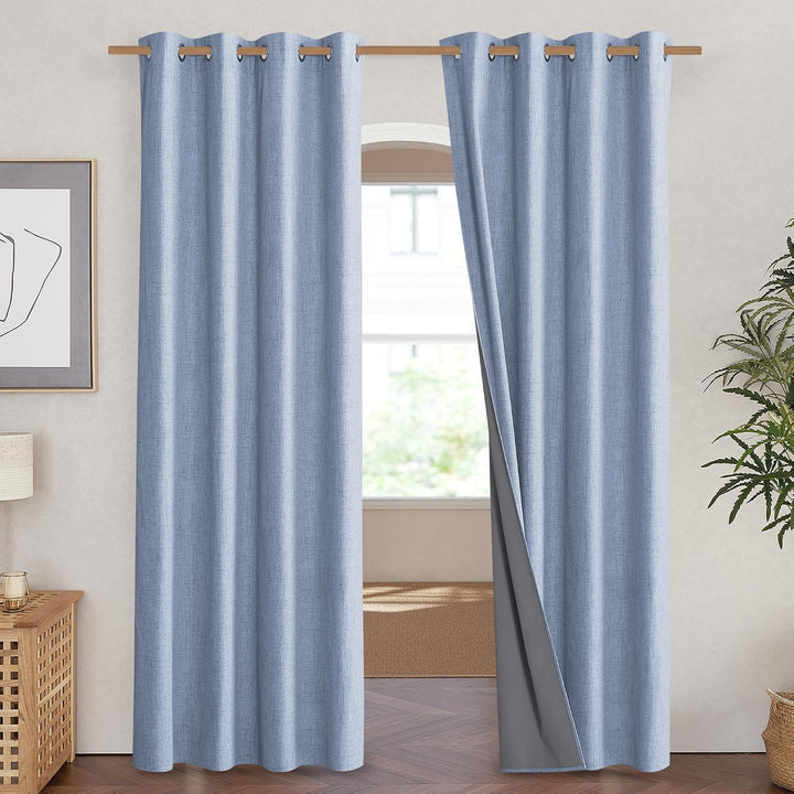 Linen-Texture Blackout Curtains, Stone Blue, 52 x 84 in, 2 Panels - Just Closeouts Canada Inc.