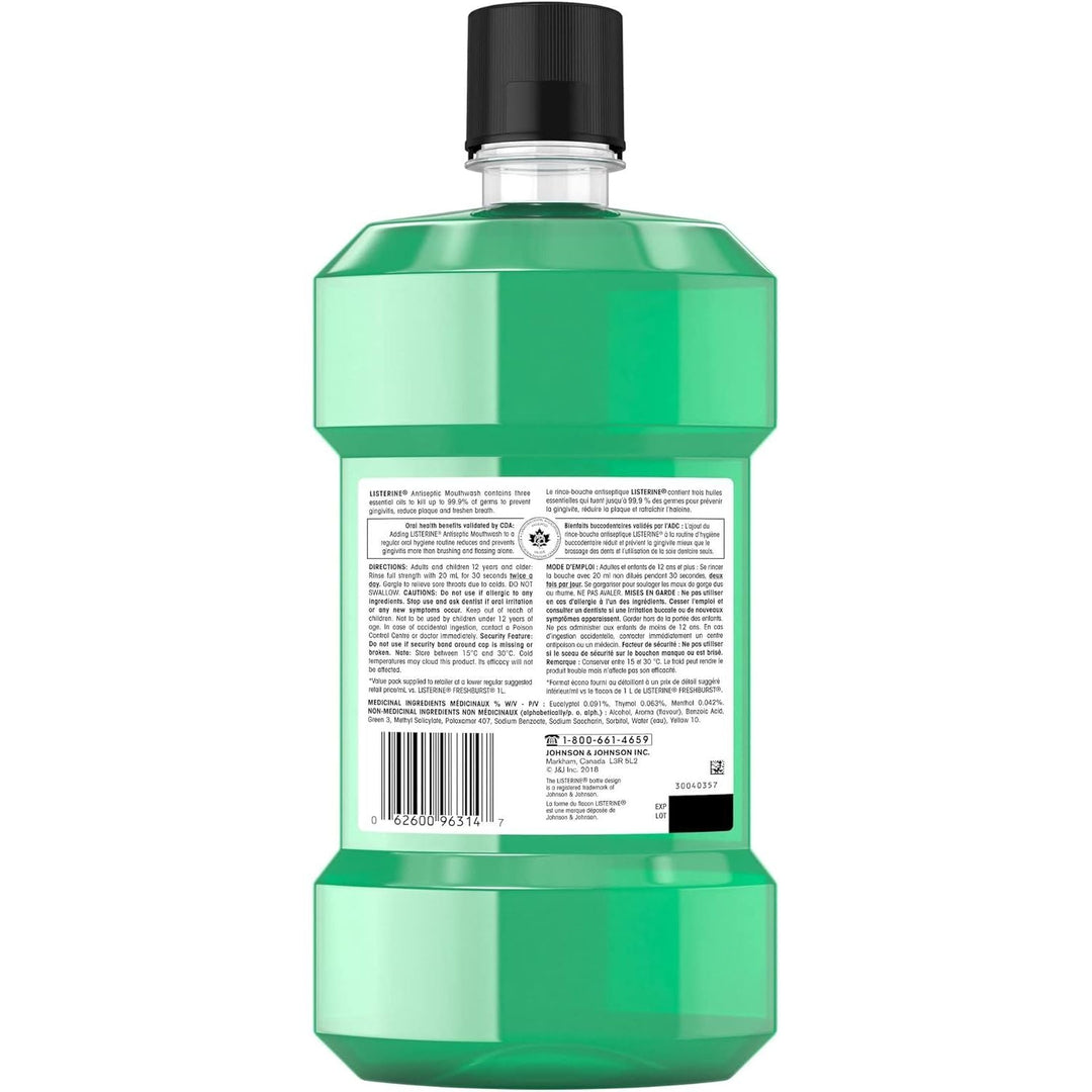 Listerine Fresh Burst Antiseptic Mouthwash, Essential Oils Menthol, Thymol, Eucalpytol, Plaque, Bad Breath, Gingivitis, 1.5L - Just Closeouts Canada Inc.