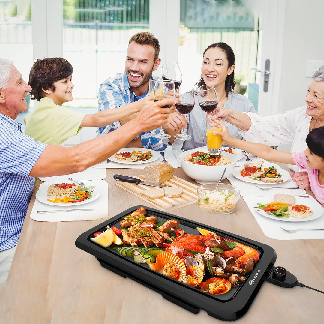 LITIFO Electric Griddle Indoor, 1450W Nonstick Extra Large BBQ Griddle Pan; 5 Thermostat Modes with Removable Oil Drip Warming Tray - Just Closeouts Canada Inc.