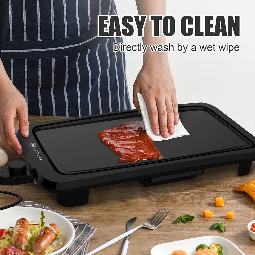 LITIFO Electric Griddle Indoor, 1450W Nonstick Extra Large BBQ Griddle Pan; 5 Thermostat Modes with Removable Oil Drip Warming Tray - Just Closeouts Canada Inc.