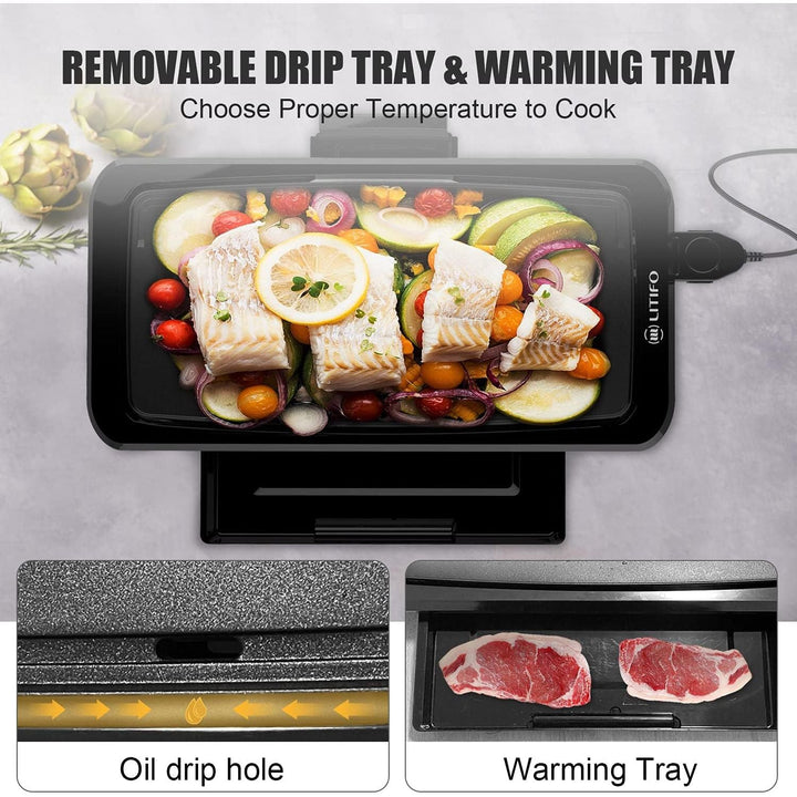 LITIFO Electric Griddle Indoor, 1450W Nonstick Extra Large BBQ Griddle Pan; 5 Thermostat Modes with Removable Oil Drip Warming Tray - Just Closeouts Canada Inc.