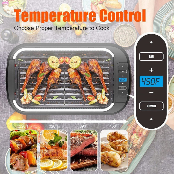 Litifo Smokeless Grill, Portable Electric Grill with Non - Stick Coating, Removable Dishwasher - Safe Plate, Tempered Glass Lid, 120V / 1500W, PG002 - BK - Just Closeouts Canada Inc.