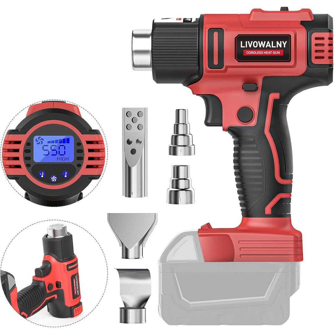 LIVOWALNY Cordless Heat Gun Compatible with Milwaukee 18V Battery, 350W 122?~1202? (50? - 550?) Variable Temperature Control Heat Gun Cordless with LCD Digital Display for Crafts(Battery Not Included) - Just Closeouts Canada Inc.