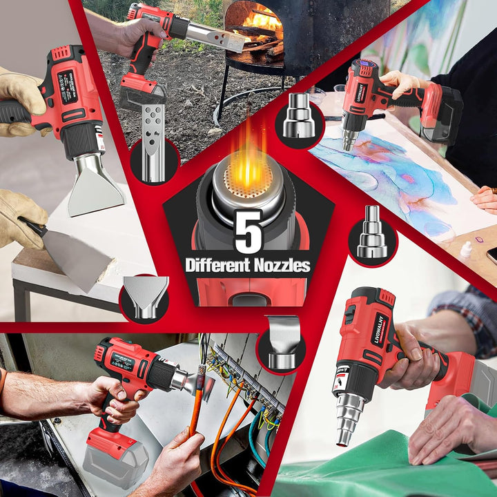 LIVOWALNY Cordless Heat Gun Compatible with Milwaukee 18V Battery, 350W 122?~1202? (50? - 550?) Variable Temperature Control Heat Gun Cordless with LCD Digital Display for Crafts(Battery Not Included) - Just Closeouts Canada Inc.