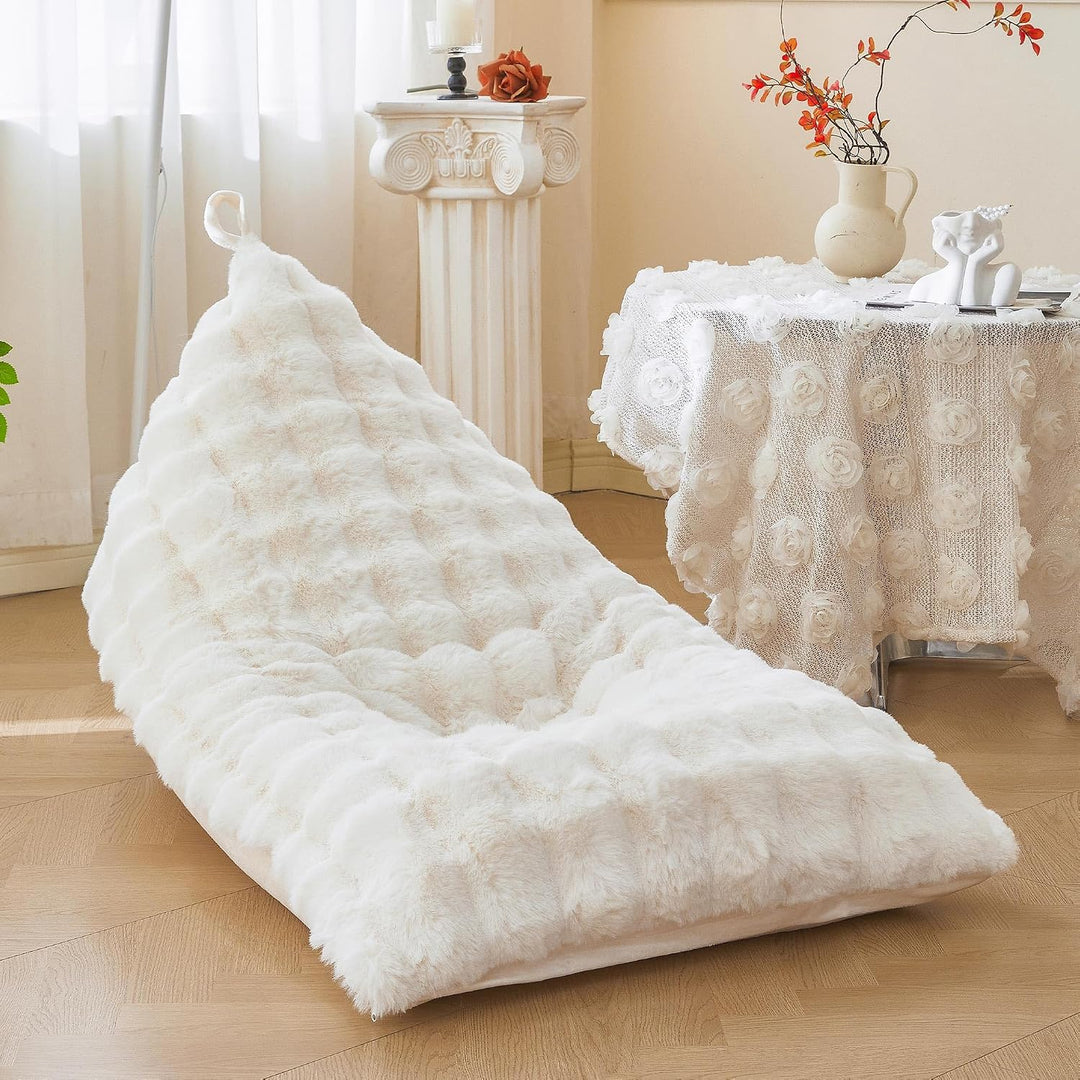 Beige 250L faux rabbit fur bean bag cover, no filler