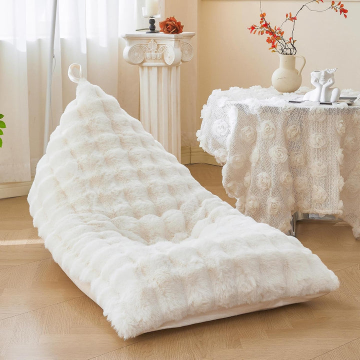 Beige 250L faux rabbit fur bean bag cover, no filler