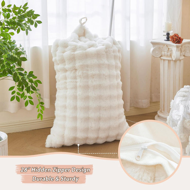 Beige 250L faux rabbit fur bean bag cover, no filler