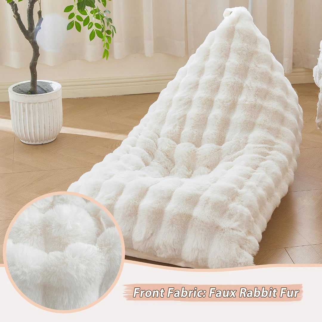 Beige 250L faux rabbit fur bean bag cover, no filler