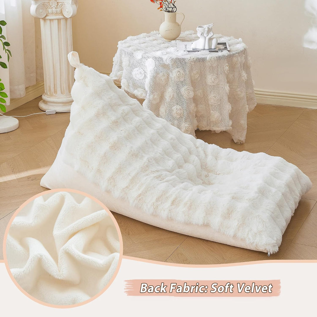 Beige 250L faux rabbit fur bean bag cover, no filler
