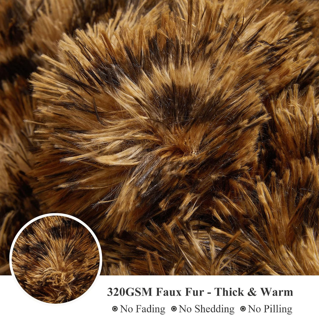 Brown leopard-print faux fur body pillow cover, 20 × 54 inches