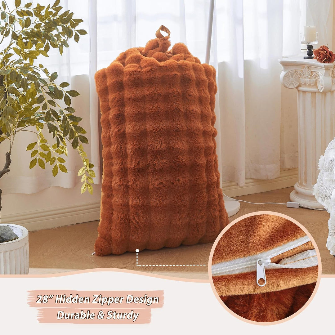 Burnt orange 250L faux rabbit fur bean bag cover, no filler