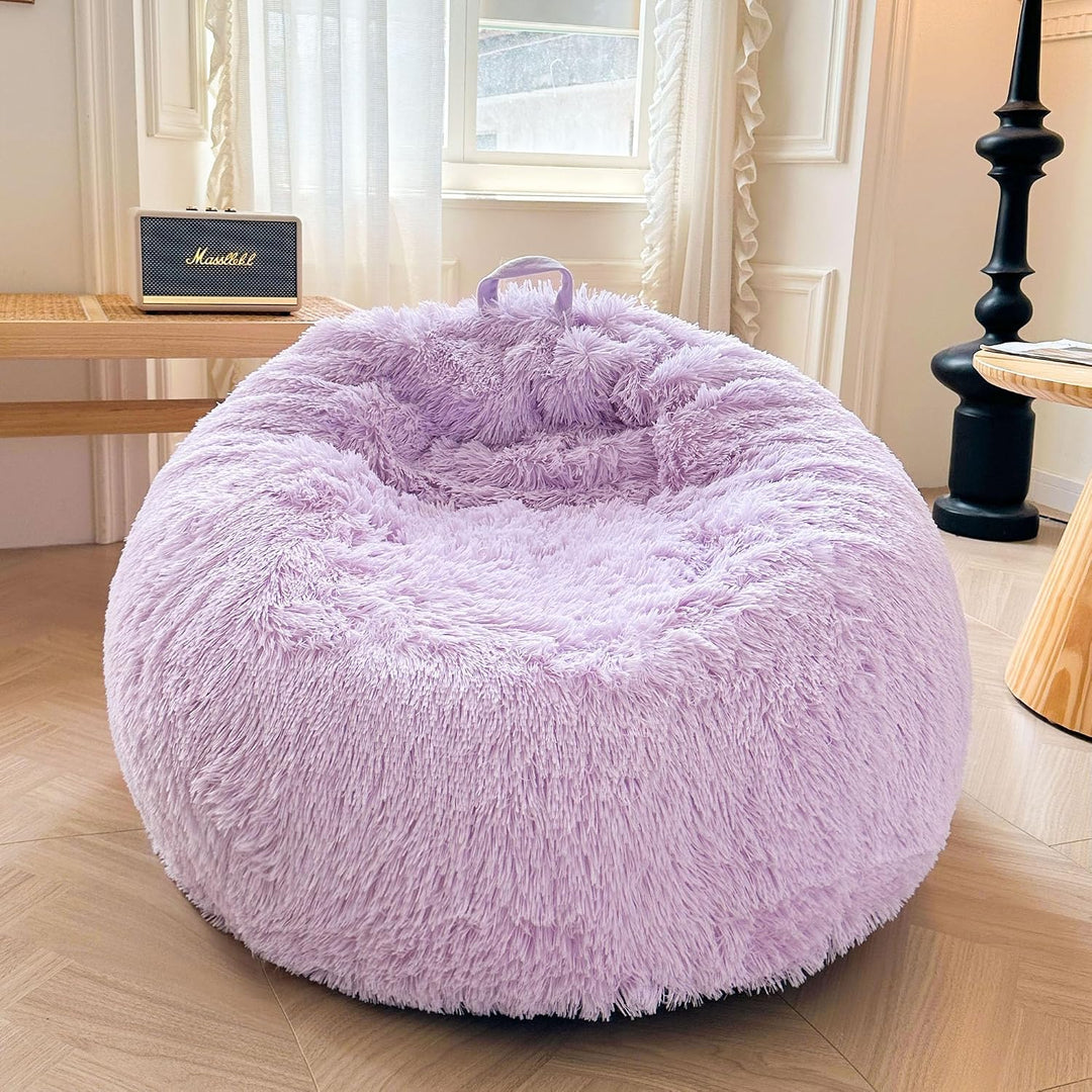 Lavender 300L plush faux fur bean bag cover, no filler