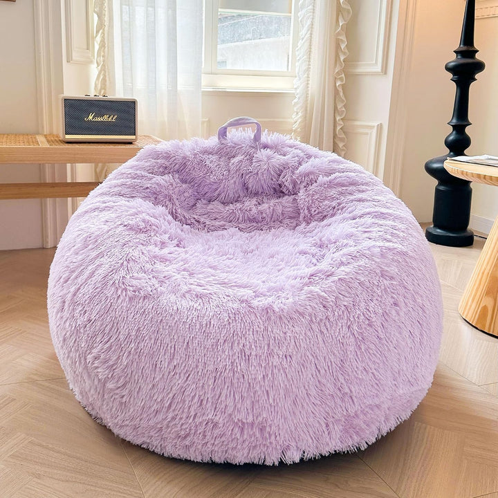 Lavender 300L plush faux fur bean bag cover, no filler