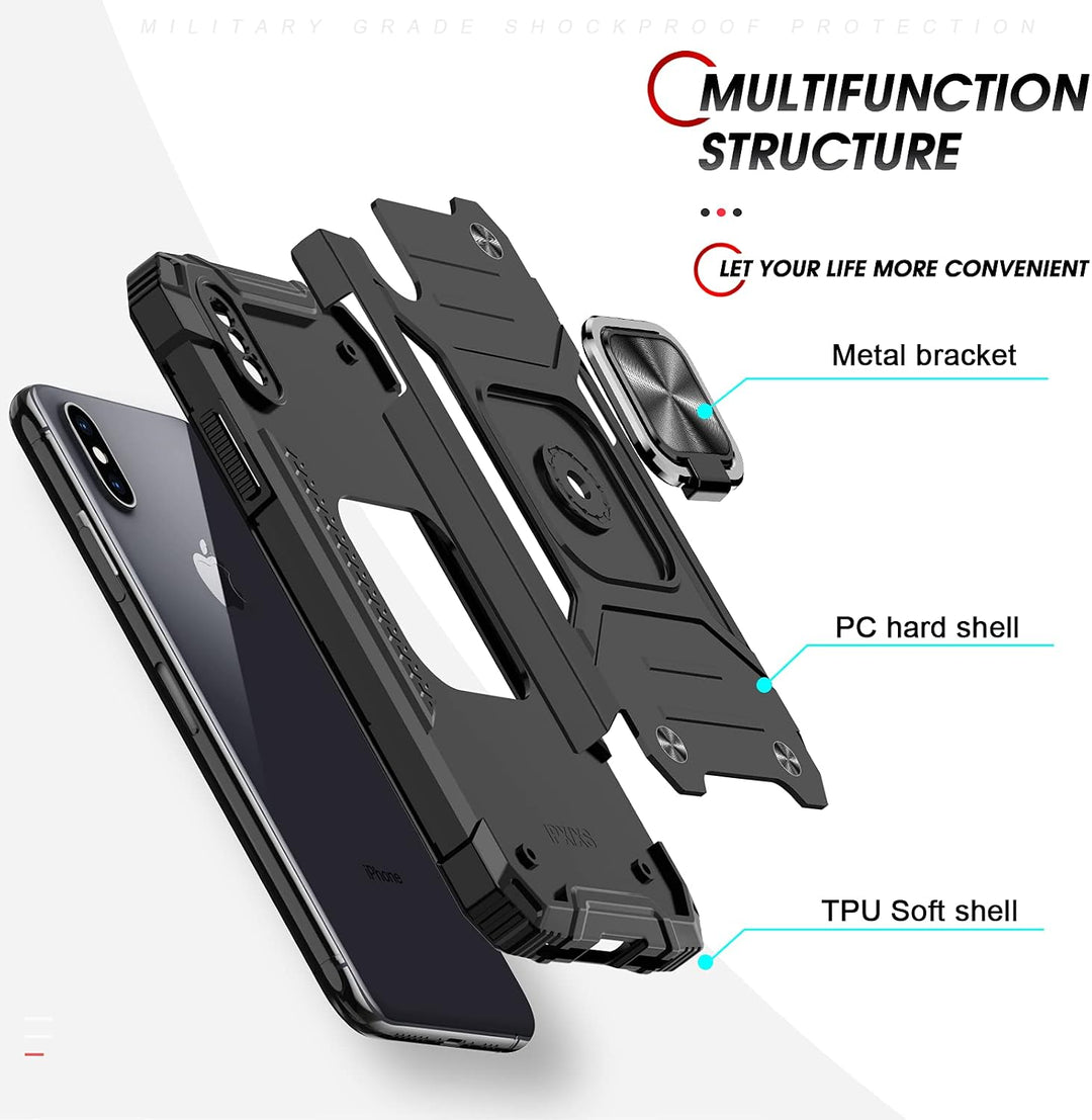 Black iPhone X/XS Case with Magnetic Ring Stand and 2 Screen Protectors