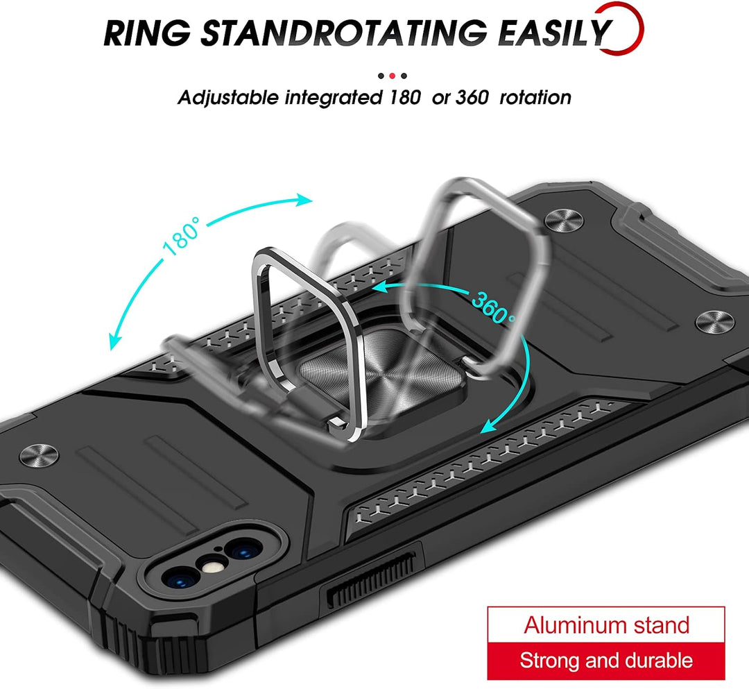 Black iPhone X/XS Case with Magnetic Ring Stand and 2 Screen Protectors