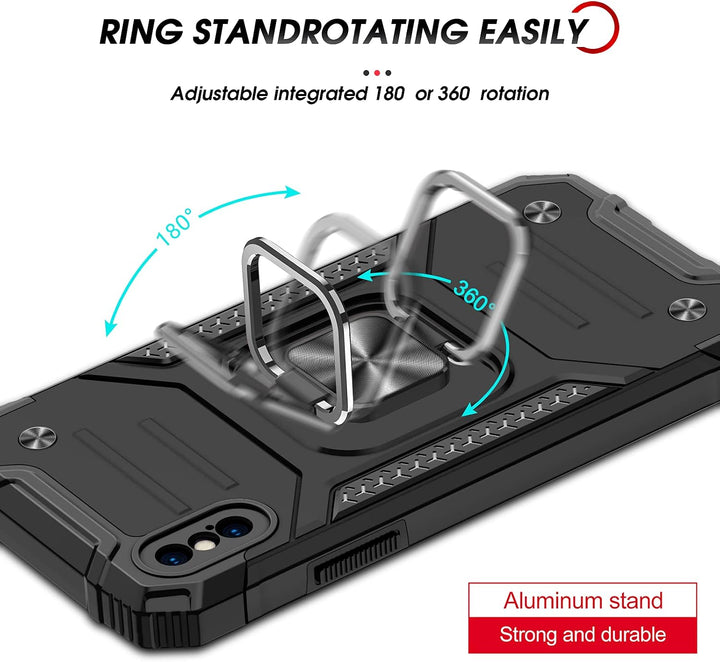 Black iPhone X/XS Case with Magnetic Ring Stand and 2 Screen Protectors