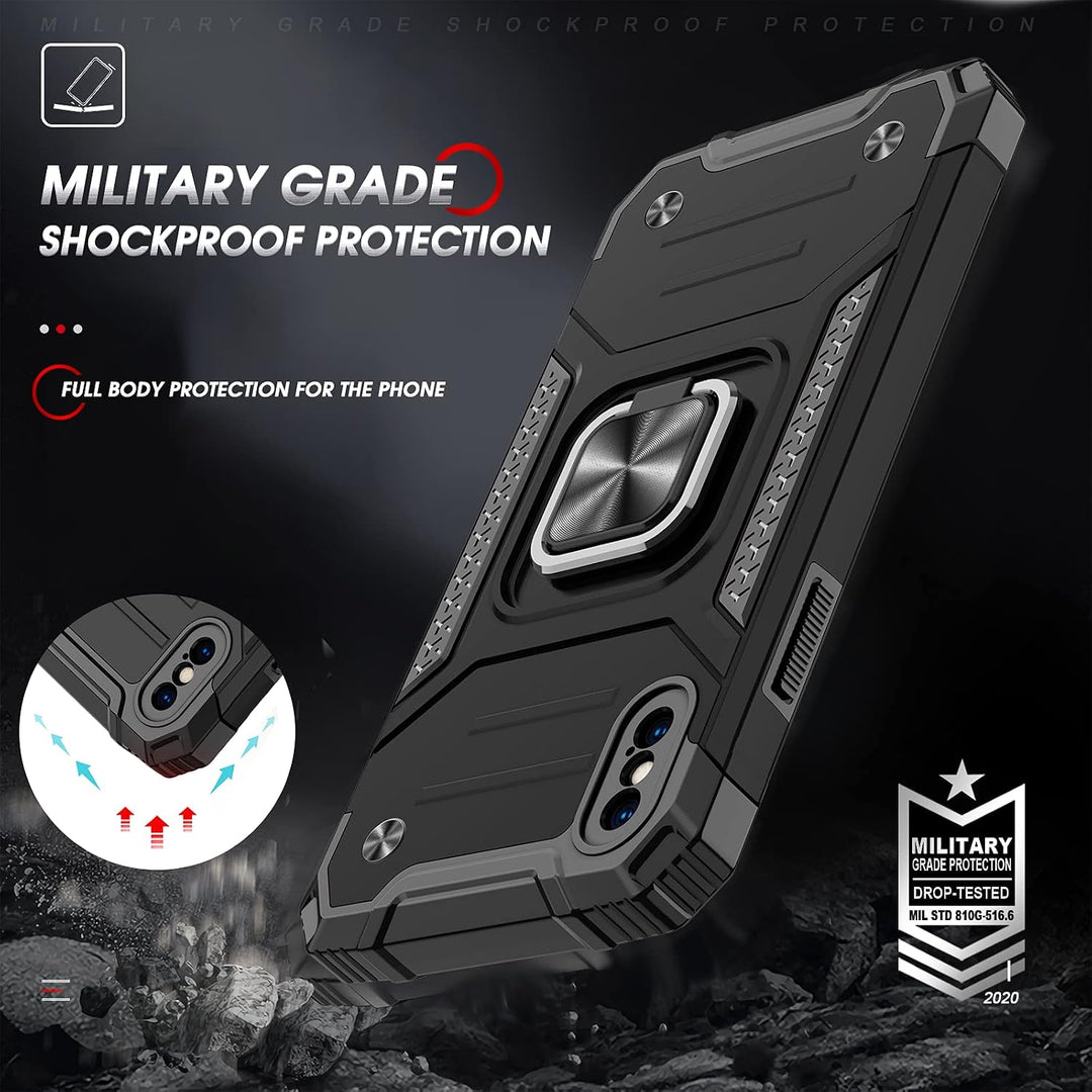 Black iPhone X/XS Case with Magnetic Ring Stand and 2 Screen Protectors