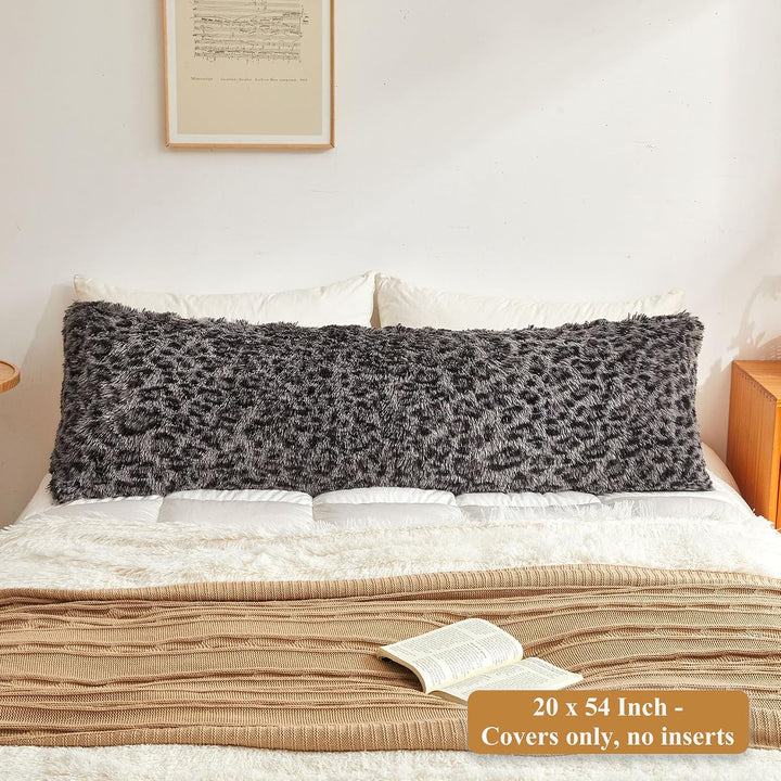 Light Grey Leopard-Print Faux Fur Body Pillow Cover, 20 × 54 in
