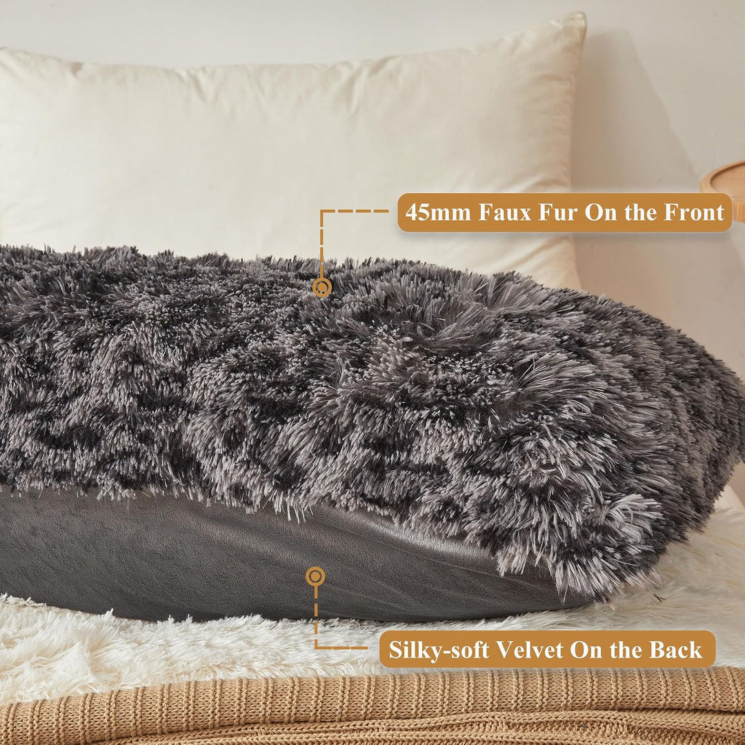 Light Grey Leopard-Print Faux Fur Body Pillow Cover, 20 × 54 in