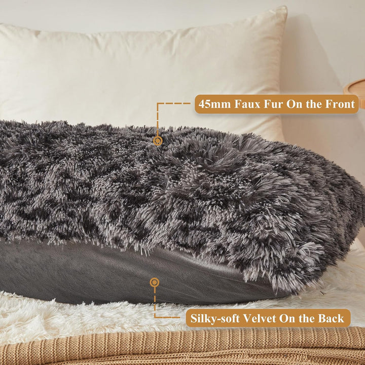 Light Grey Leopard-Print Faux Fur Body Pillow Cover, 20 × 54 in