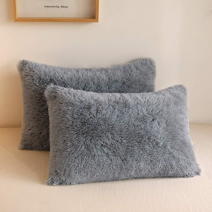 2 Light Gray Faux Fur Standard Pillowcases, 20 × 26 in