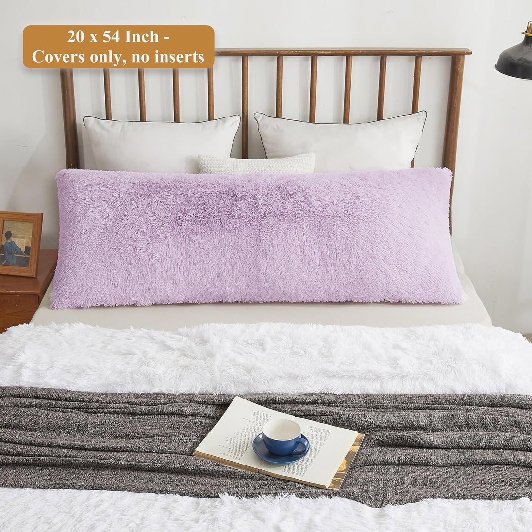 Orchid Lavender Plush Faux Fur Body Pillow Cover, 20 × 54 in