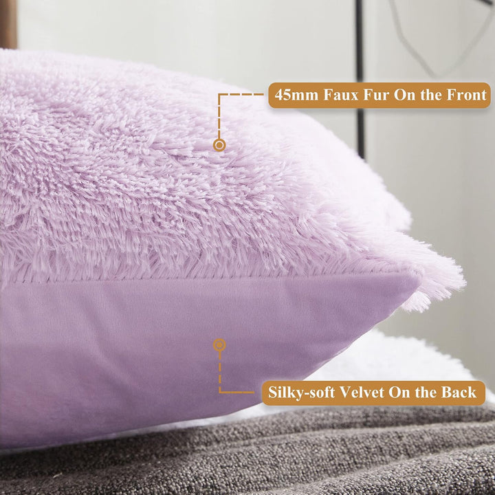 Orchid Lavender Plush Faux Fur Body Pillow Cover, 20 × 54 in