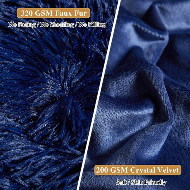 2 Navy Blue Faux Fur Standard Pillowcases, 20 × 26 in