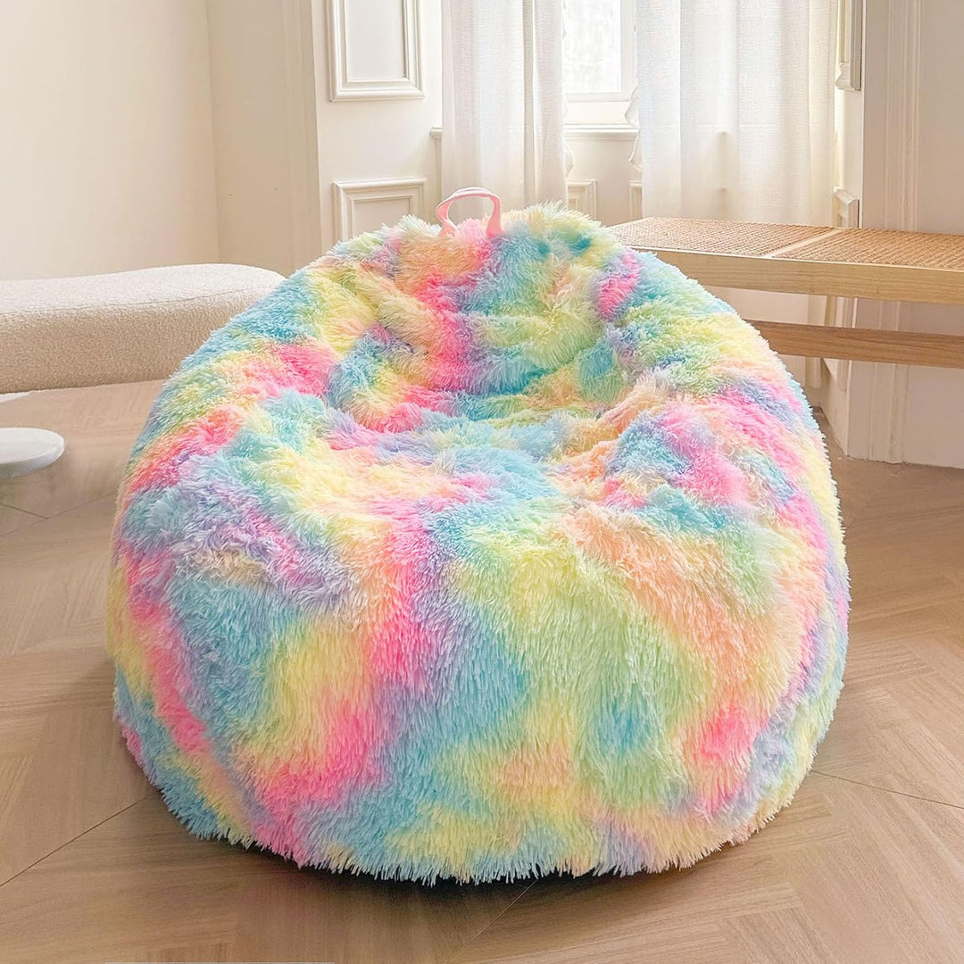 Rainbow small faux fur bean bag cover, no filler