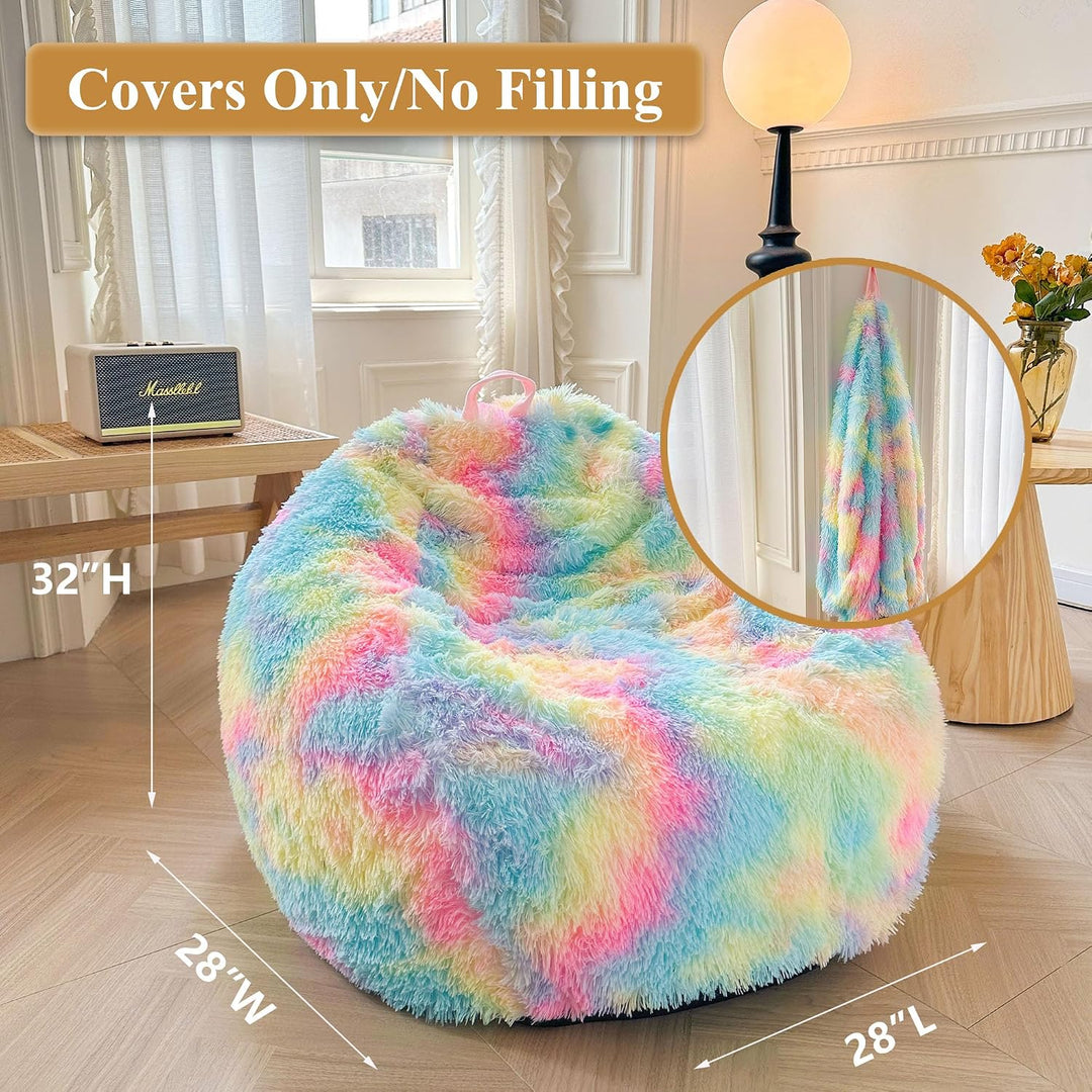 Rainbow small faux fur bean bag cover, no filler