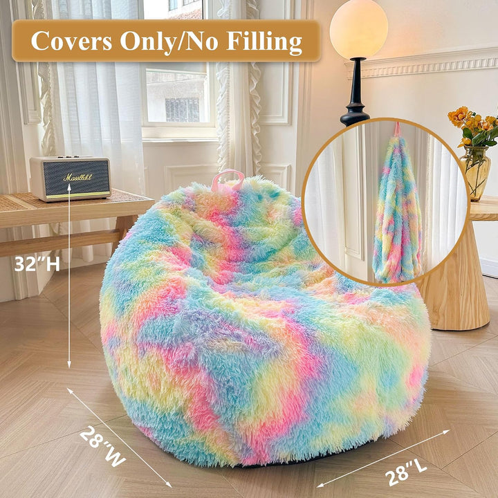 Rainbow small faux fur bean bag cover, no filler
