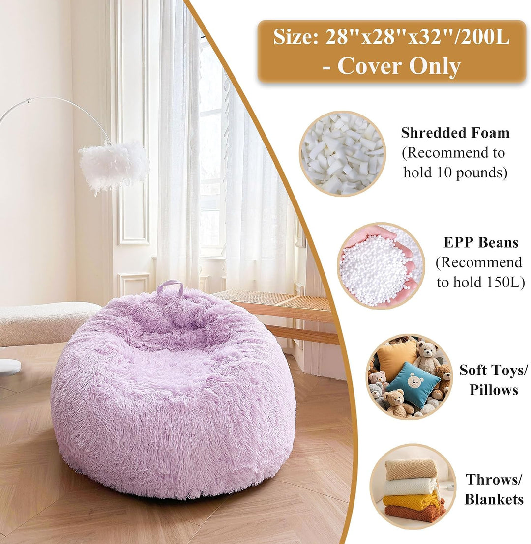 Lavender small faux fur bean bag cover, no filler