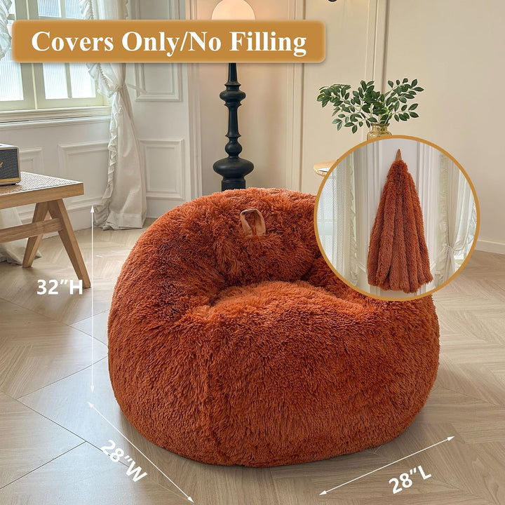 Burnt Orange small faux fur bean bag cover, no filler