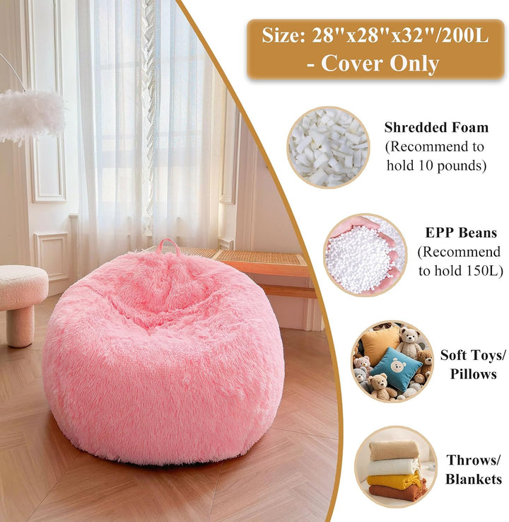 Pink small faux fur bean bag cover, no filler