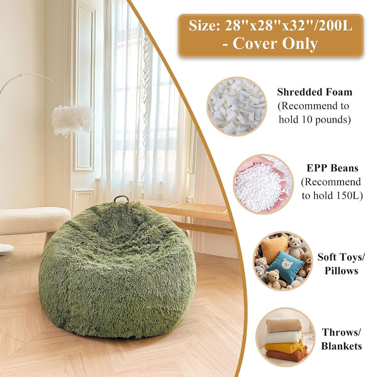 Sage Green small faux fur bean bag cover, no filler