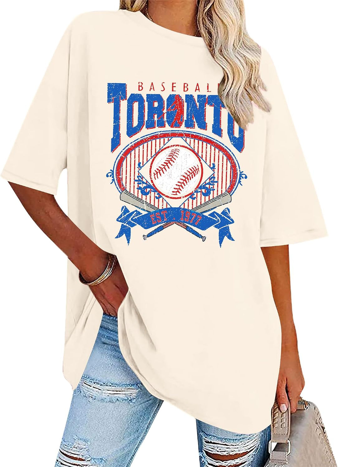 apricot Toronto baseball graphic oversized T-shirt, view 1