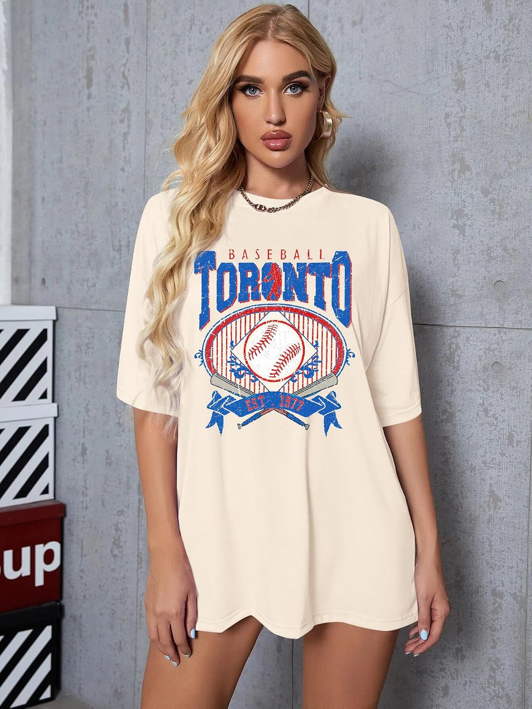 apricot Toronto baseball graphic oversized T-shirt, view 2