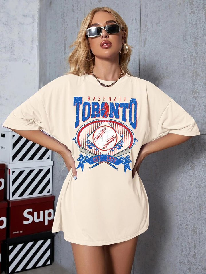 apricot Toronto baseball graphic oversized T-shirt, view 3