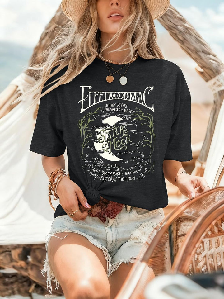 grey vintage rock music graphic T-shirt, view 1