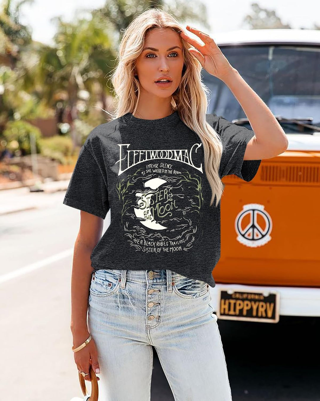 grey vintage rock music graphic T-shirt, view 3